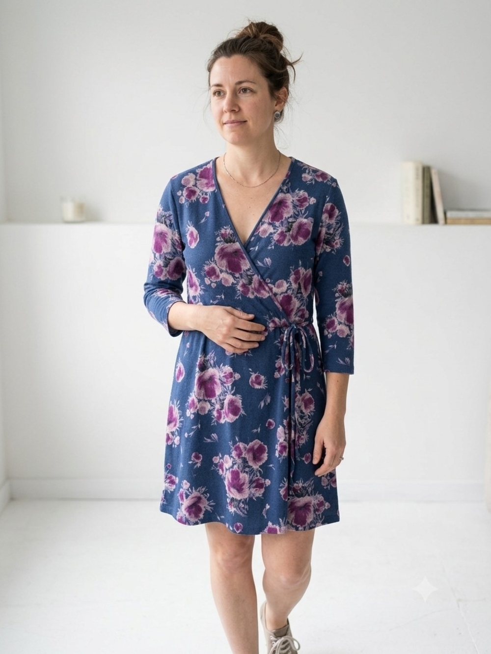 As U Wish Women’s Faux Wrap Dress Navy Purple Floral Dark Coquette 90s Witchy